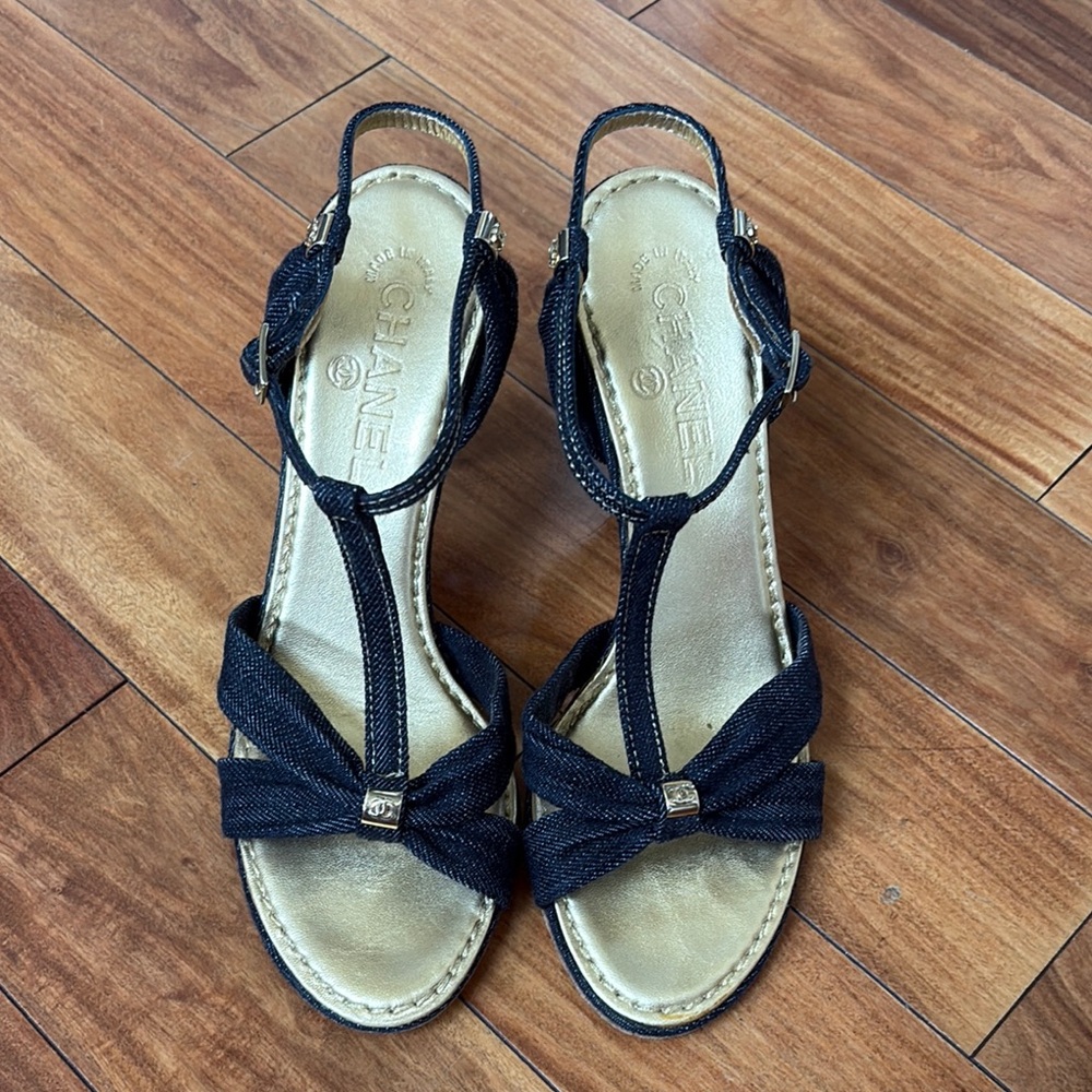 Authentic Chanel dark denim heels